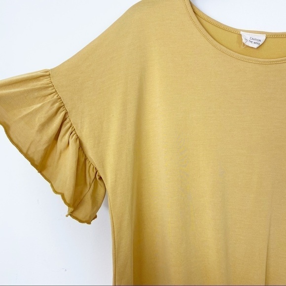 UO CAUTION TO THE WIND Mustard Flutter Sleeve Top - Picture 3 of 5